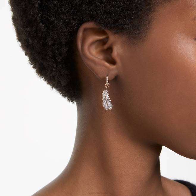 Swarovski DV4B830 gioielleria piuma, bianco, placcato tonalità oro rosa graziosi orecchini pendenti
