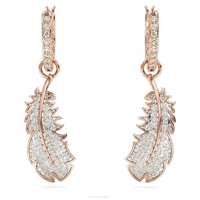 Swarovski DV4B830 gioielleria piuma, bianco, placcato tonalità oro rosa graziosi orecchini pendenti