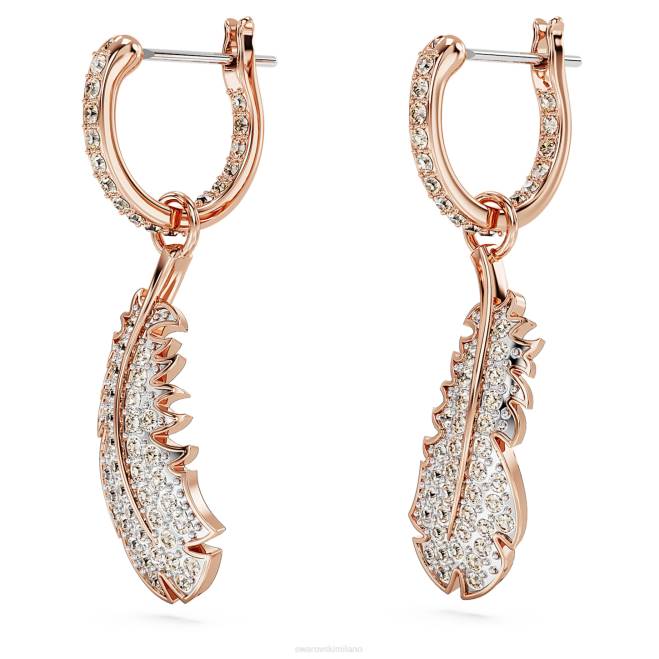 Swarovski DV4B830 gioielleria piuma, bianco, placcato tonalità oro rosa graziosi orecchini pendenti