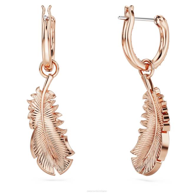 Swarovski DV4B830 gioielleria piuma, bianco, placcato tonalità oro rosa graziosi orecchini pendenti