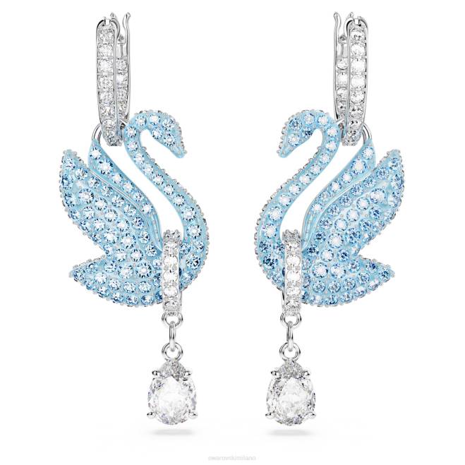 Swarovski DV4B835 gioielleria cigno, blu, placcato rodio iconici orecchini pendenti con cigno