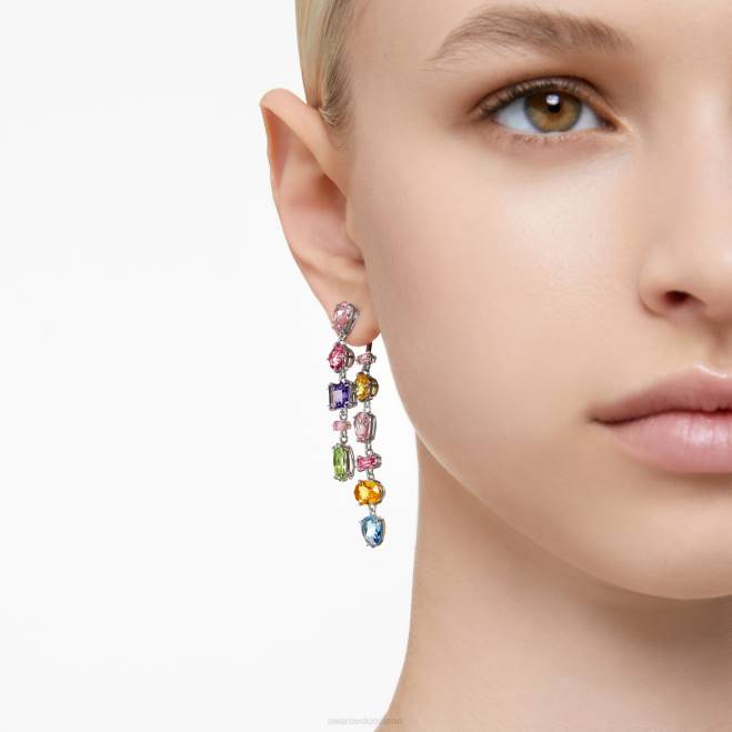 Swarovski DV4B838 gioielleria design asimmetrico, tagli misti, multicolore, rodiato orecchini pendenti gema