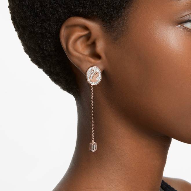 Swarovski DV4B841 gioielleria cigno, bianco, placcato tonalità oro rosa orecchini pendenti con segno