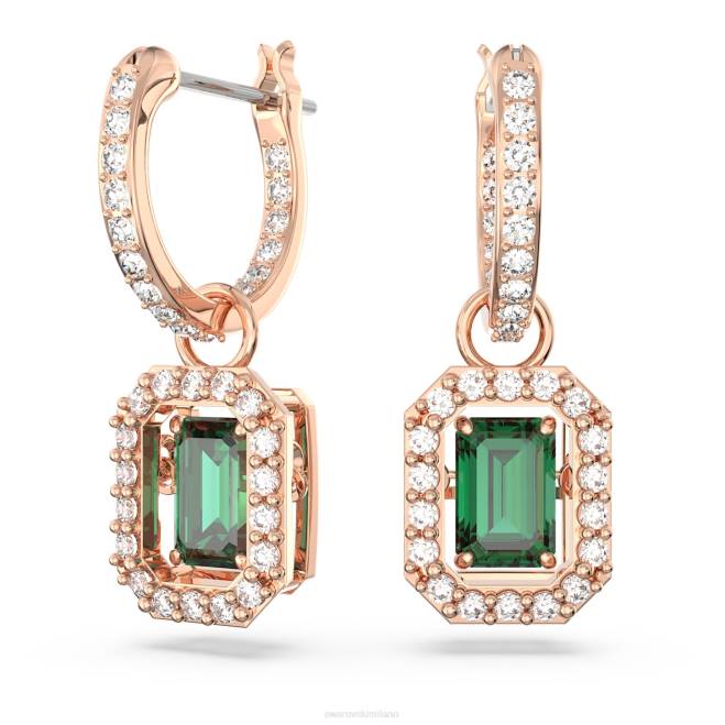 Swarovski DV4B842 gioielleria taglio ottagonale, verde, placcato color oro rosa orecchini pendenti millenari