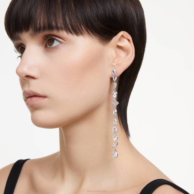 Swarovski DV4B848 gioielleria design asimmetrico, tagli misti, bianco, placcato rodio orecchini pendenti gema