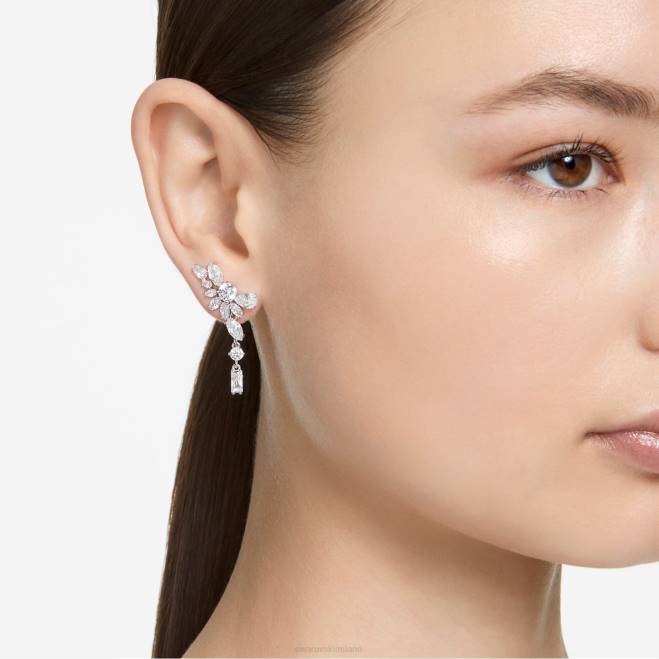 Swarovski DV4B854 gioielleria design asimmetrico, tagli misti, fiore, bianco, placcato rodio orecchini pendenti gema