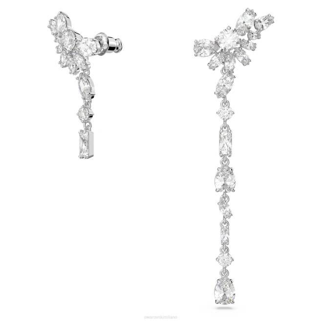 Swarovski DV4B854 gioielleria design asimmetrico, tagli misti, fiore, bianco, placcato rodio orecchini pendenti gema