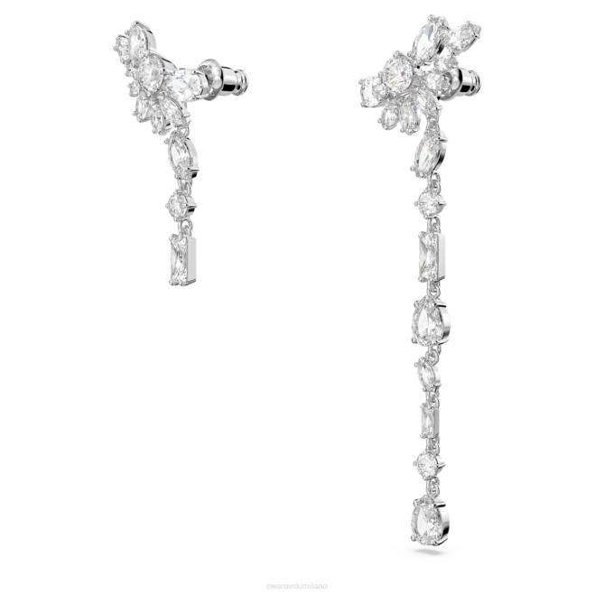 Swarovski DV4B854 gioielleria design asimmetrico, tagli misti, fiore, bianco, placcato rodio orecchini pendenti gema