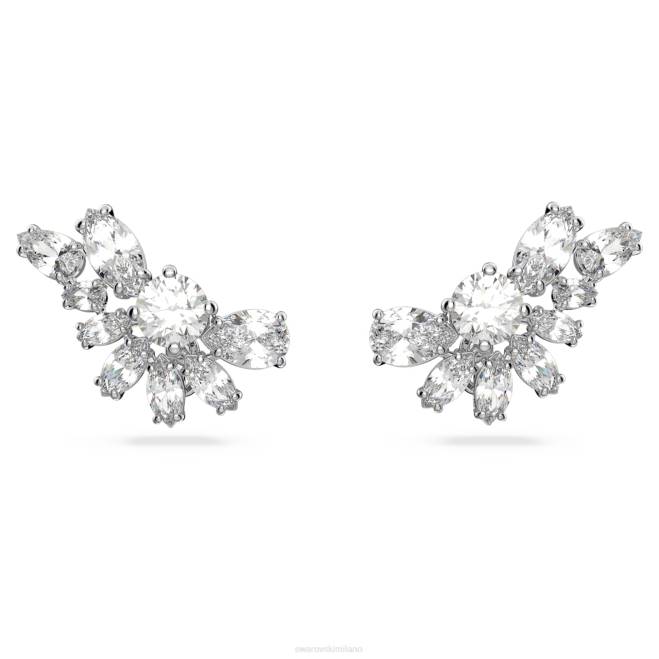Swarovski DV4B854 gioielleria design asimmetrico, tagli misti, fiore, bianco, placcato rodio orecchini pendenti gema