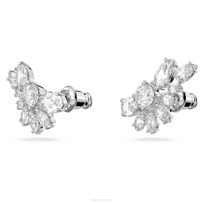 Swarovski DV4B854 gioielleria design asimmetrico, tagli misti, fiore, bianco, placcato rodio orecchini pendenti gema