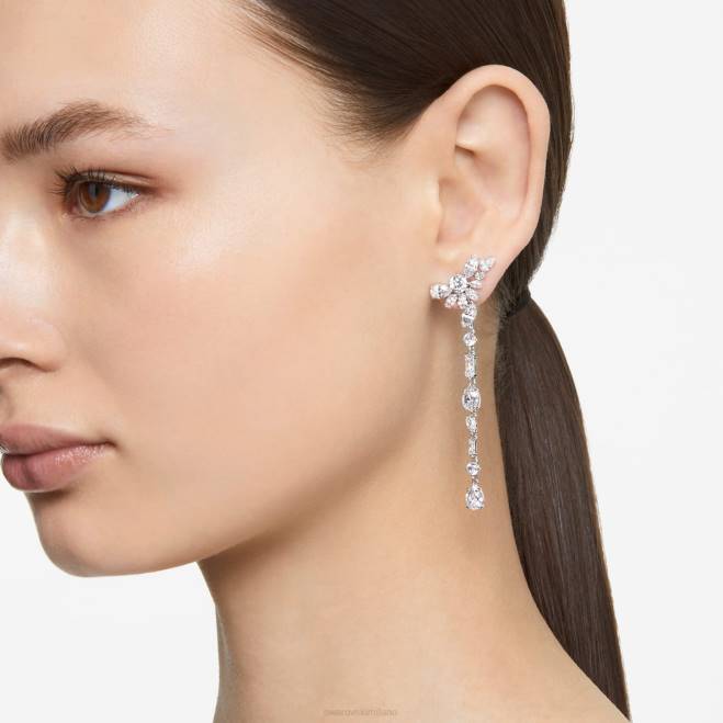 Swarovski DV4B854 gioielleria design asimmetrico, tagli misti, fiore, bianco, placcato rodio orecchini pendenti gema