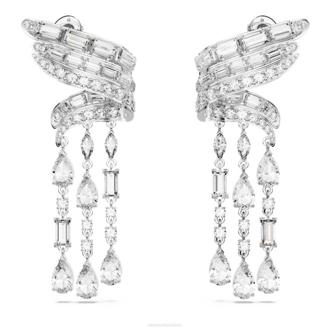 Swarovski DV4B855 gioielleria Zirconia carbonica neutra, tagli misti, bianca, rodiata orecchini pendenti con iperbole