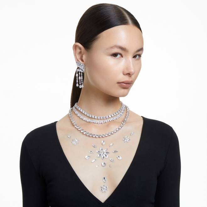 Swarovski DV4B855 gioielleria Zirconia carbonica neutra, tagli misti, bianca, rodiata orecchini pendenti con iperbole