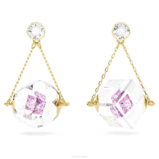Swarovski DV4B856 gioielleria design asimmetrico, chaton fluttuante, rosa, placcato color oro orecchini pendenti curiosa