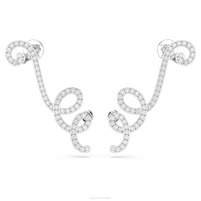 Swarovski DV4B859 gioielleria cristalli riaccesi, bianchi, rodiati orecchini pendenti fluuta